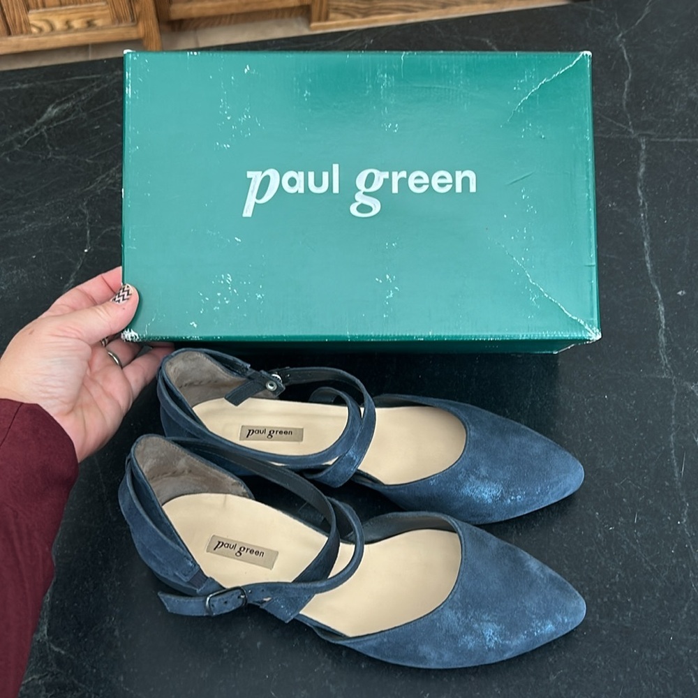 Paul Green Margot Ankle Strap Pointy Toe Ballet Flats Metallic Ocean Blue US 8 - Picture 6 of 7